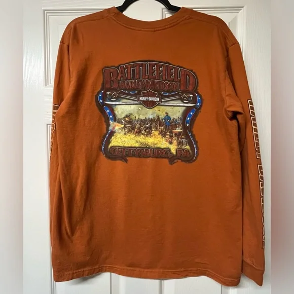 Harley Davidson Long sleeve shirt Orange Gettysburg Pa battlefield - Picture 3 of 7